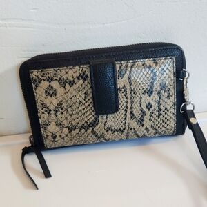 Rachel Roy Black And Snake Skin Wristlet Purse